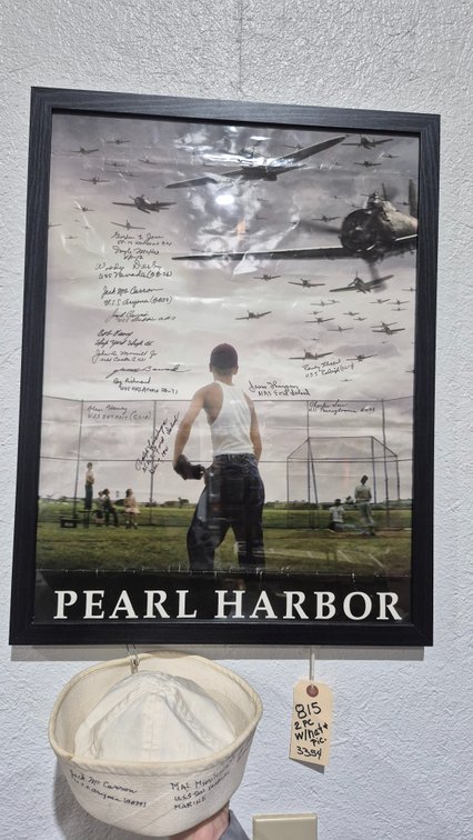 Pearl Harbor Survivor Signed Poster and US Navy Sailor Cap
