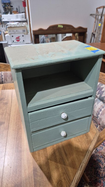 Painted Wood Tabletop Cabinet and Chalkboard Sign