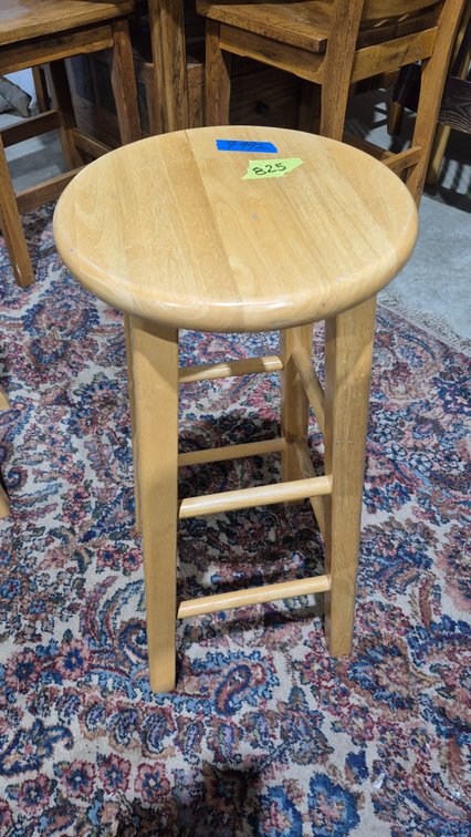 Natural Wood Round Seat Bar Stool
