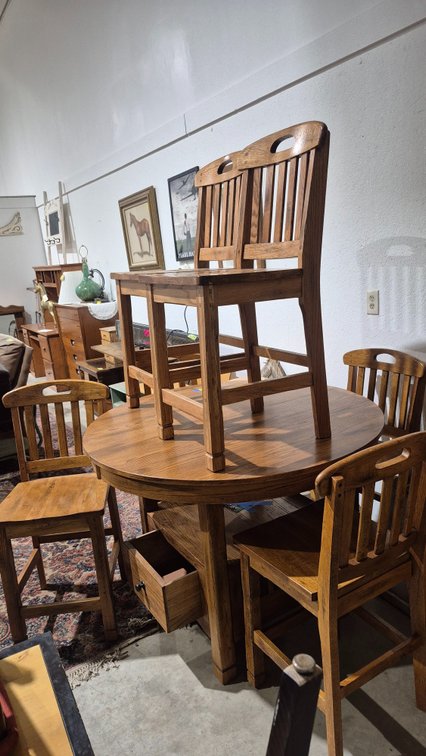 Oak Counter-Height Dining Set with Slate Inlay