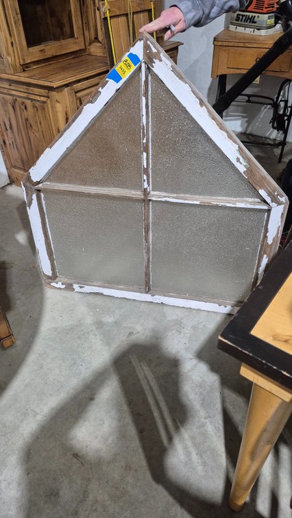 Peaked 4-Pane Wood Window Sash with Textured Glass