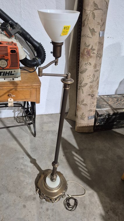 Metal Swing-Arm Floor Lamp with Glass Shade