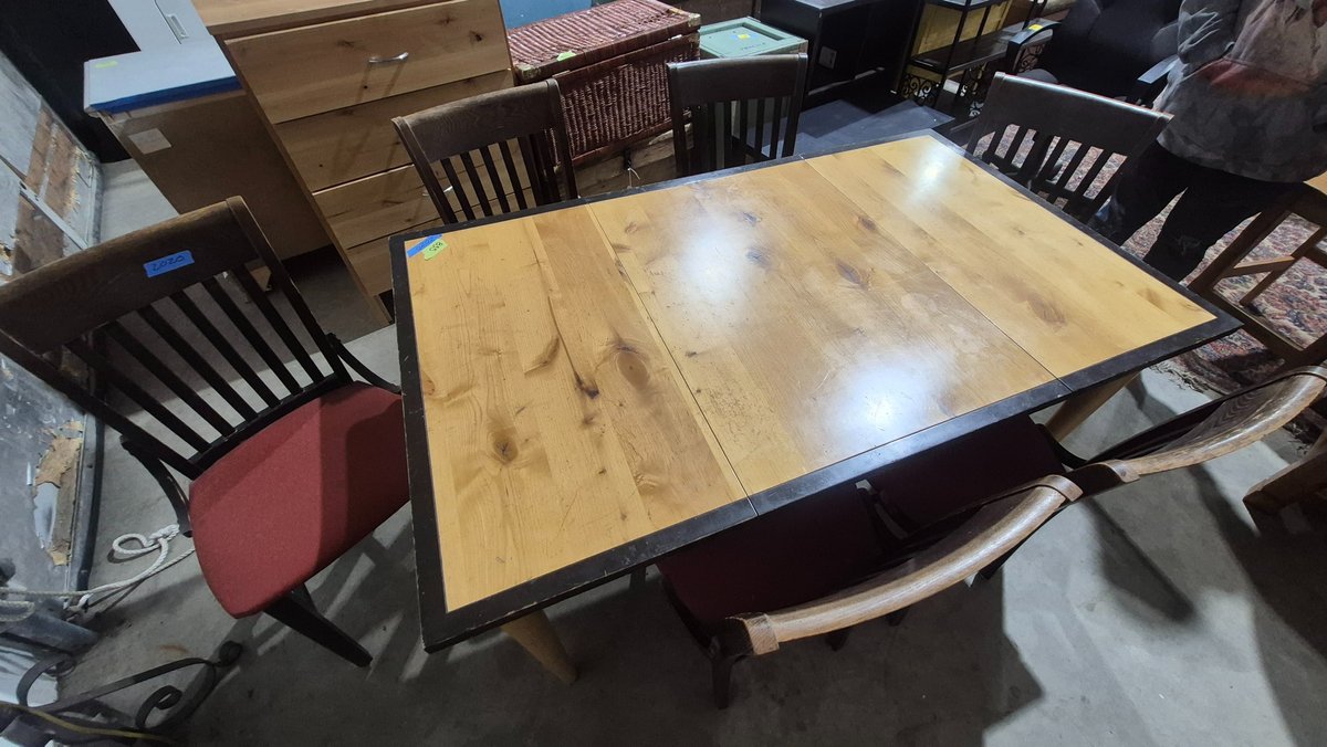 Wood Dining Table and Slat-Back Chair Set