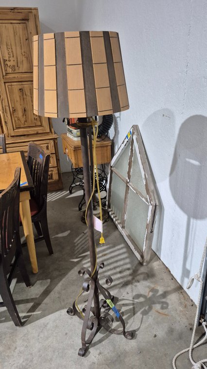 Wrought Metal Floor Lamp with Striped Shade