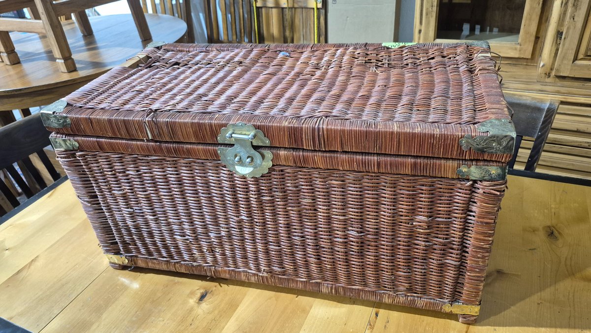 Woven Wicker Chest with Brass Hardware