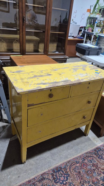 Yellow Painted Wooden Chest of Drawers
