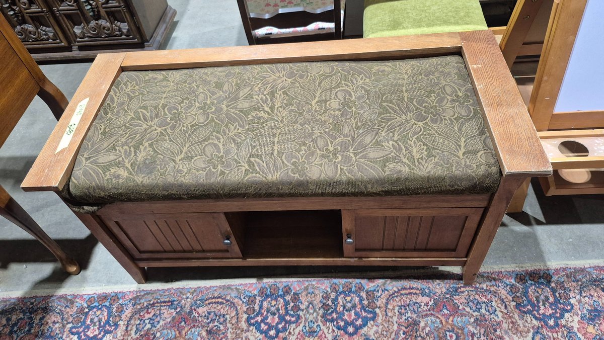 Wood Storage Bench with Floral Upholstered Seat