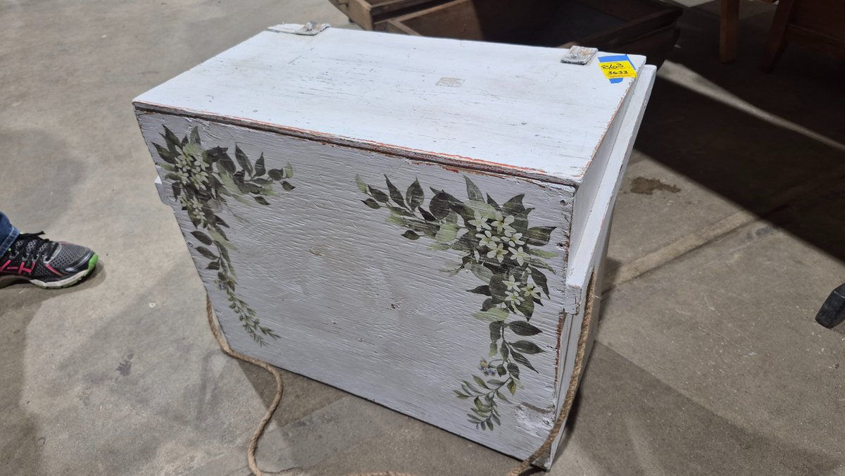 Painted Wooden Chest with Rope Handles