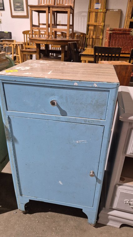 Light Blue Metal Utility Cabinet with Drawer and Casters