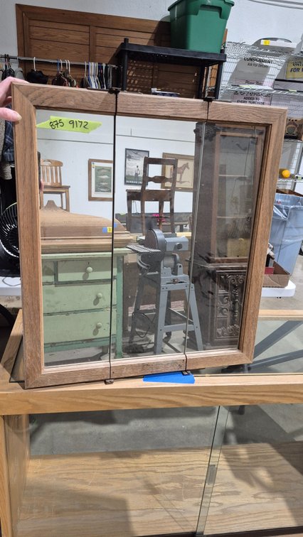 Oak Finish Tri-View Mirrored Medicine Cabinet