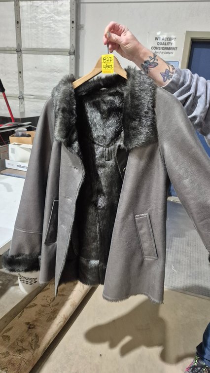 Grey Faux Suede Fur-Lined Coat