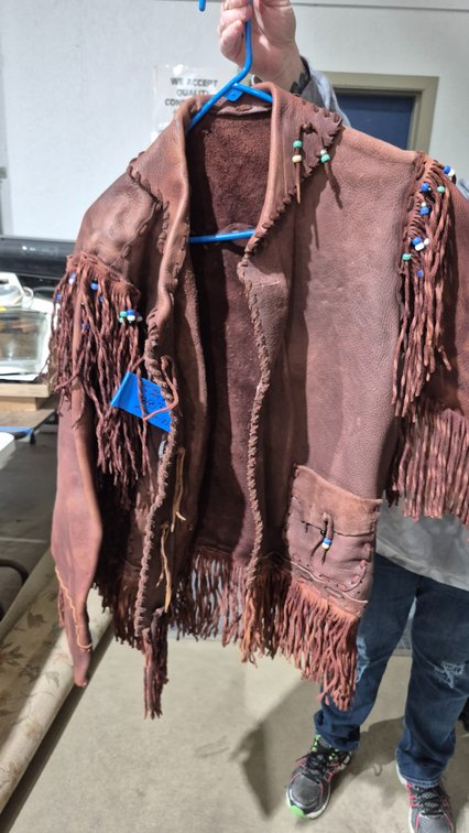 Brown Leather Fringed Jacket with Bead Accents