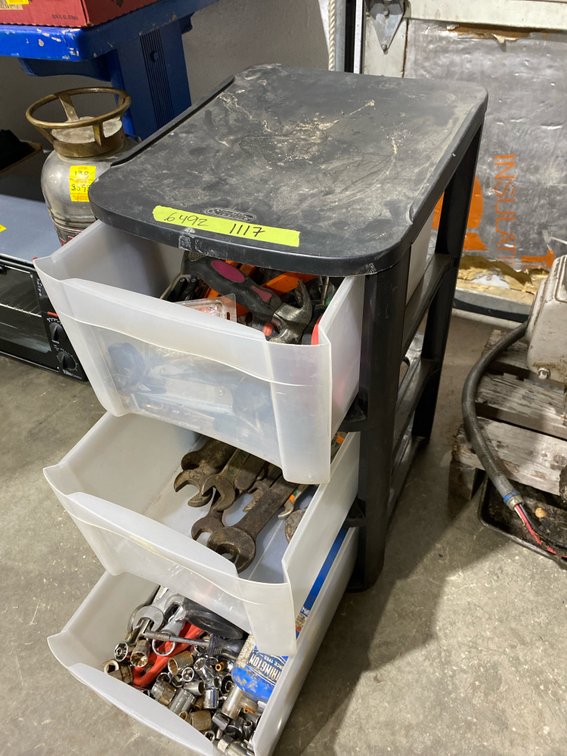 Three-Drawer Plastic Storage Cart with Hand Tools