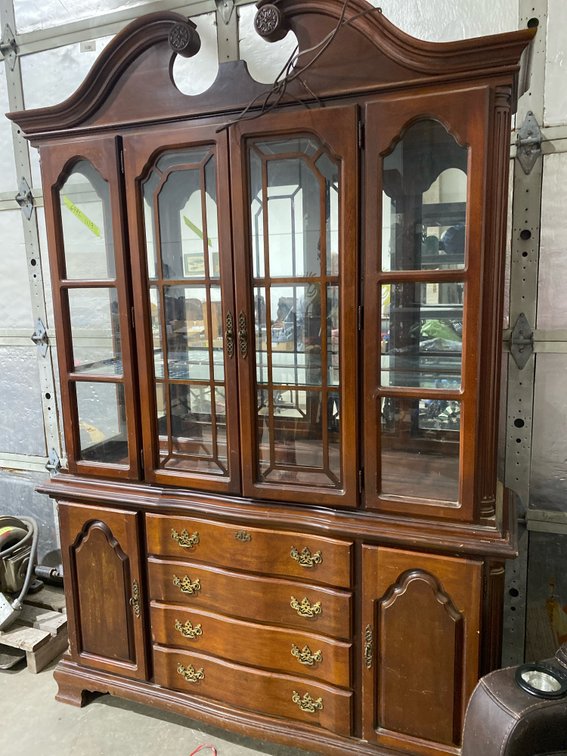 Wooden China Cabinet Hutch with Broken Pediment