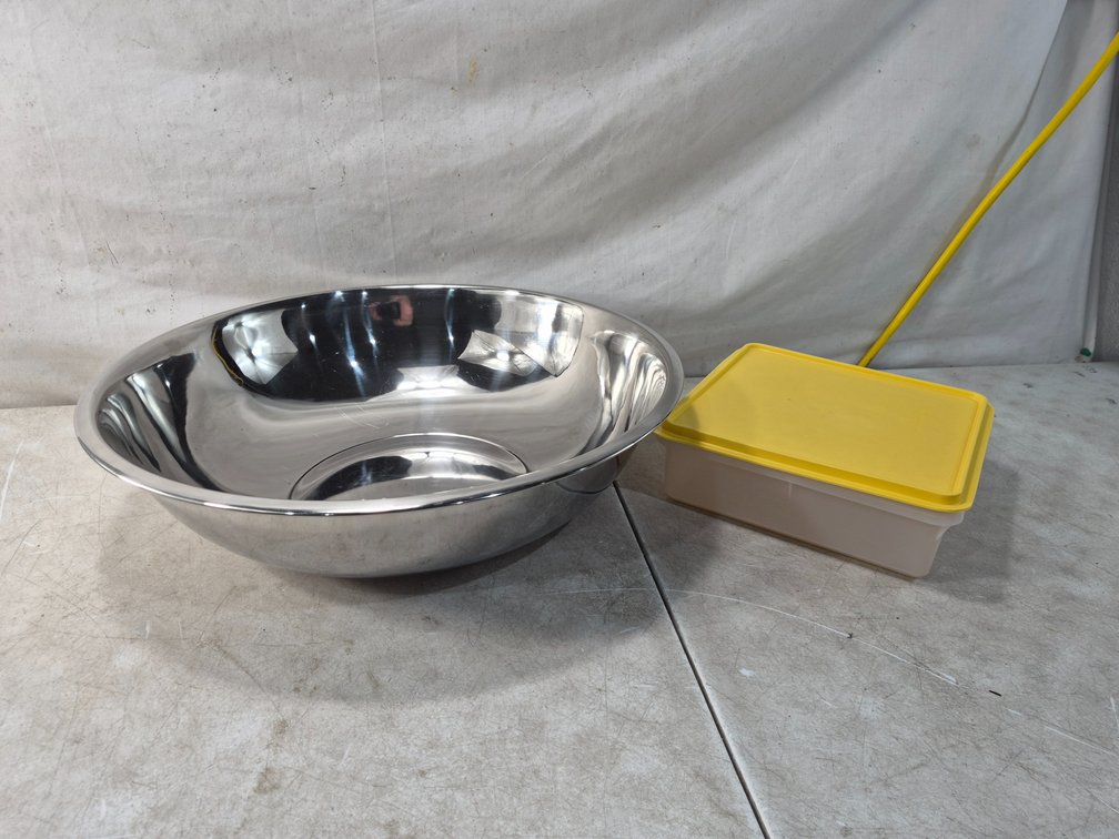 Stainless Steel Mixing Bowl and Plastic Container