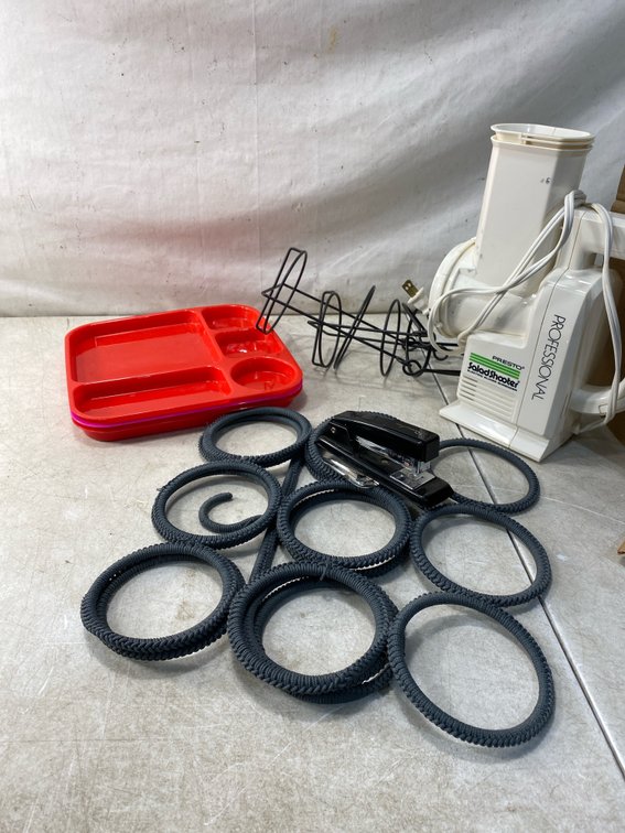 Electric Slicer, Food Tray, Wire Rack, Stapler, and Trivet