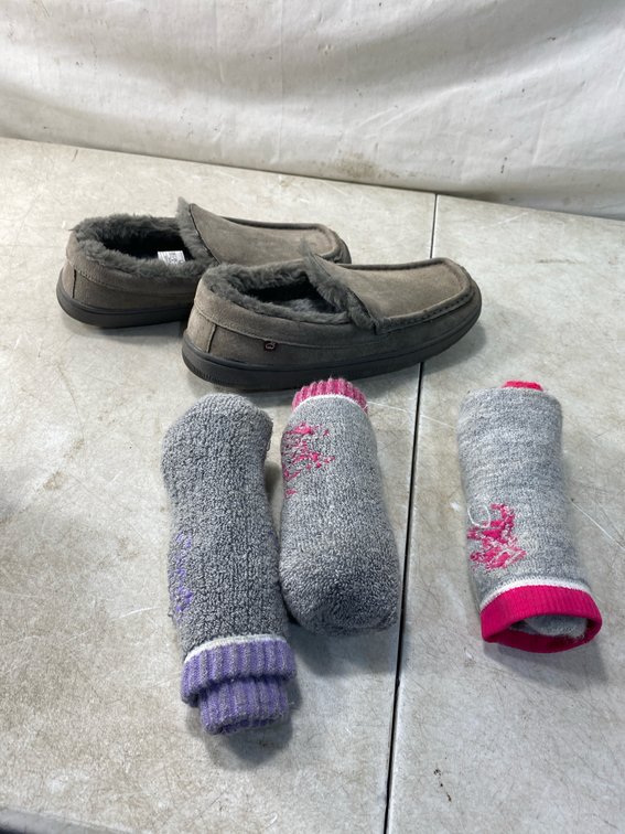 Men's Suede Moccasin Slippers and Knit Socks