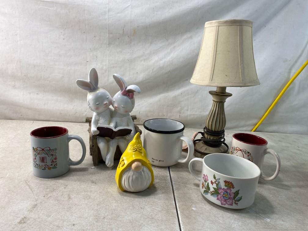 Table Lamp, Decorative Figurine, and Drinkware
