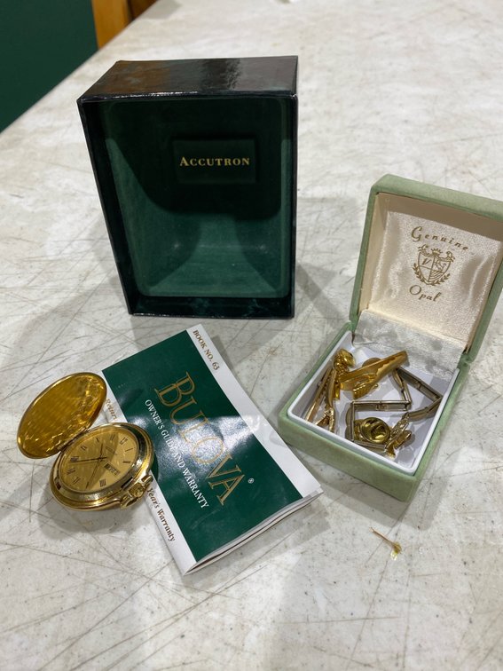 Gold-Tone Pocket Watch and Jewelry Accessories