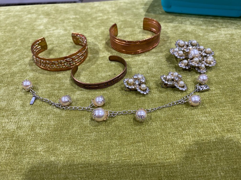 Copper Cuff and Faux Pearl Costume Jewelry