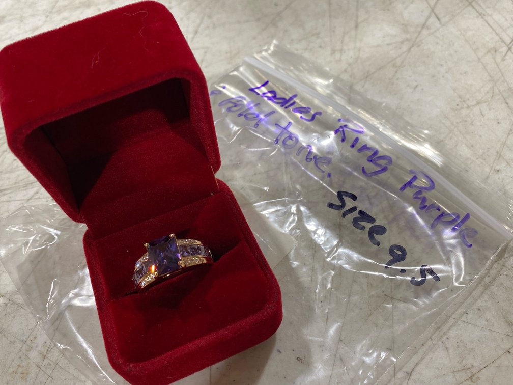 Gold-Tone Purple Stone Cocktail Ring, Size 9.5