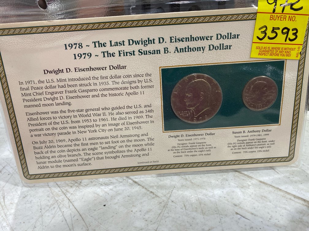 1978 Eisenhower and 1979 Susan B. Anthony Dollar Coin Display Card