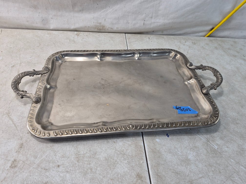 Silver-Tone Rectangular Handled Serving Tray