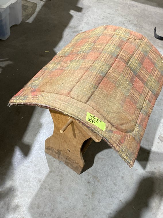 Wooden Saddle Stand with Plaid Saddle Pad