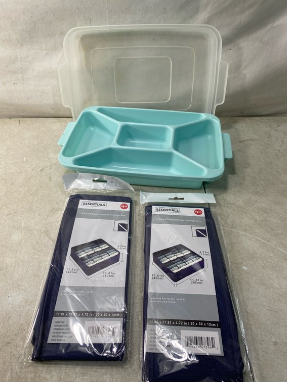 Plastic Divided Storage Tray and Fabric Organizer Box