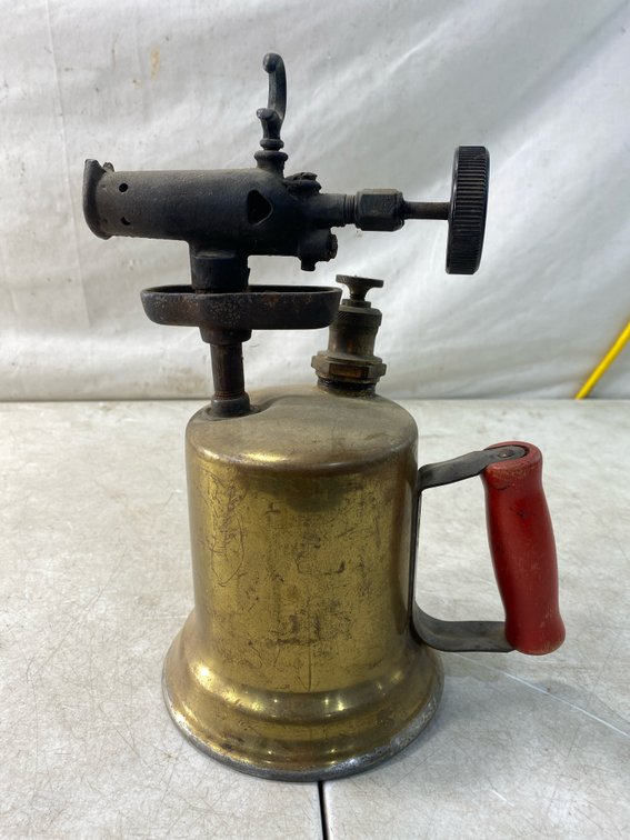 Brass Blowtorch with Red Wooden Handle