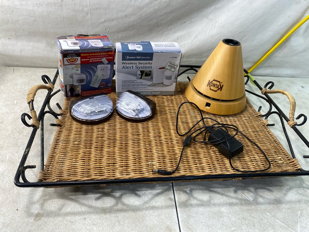 Security Alert System, Outdoor Lighting, and Wicker Tray