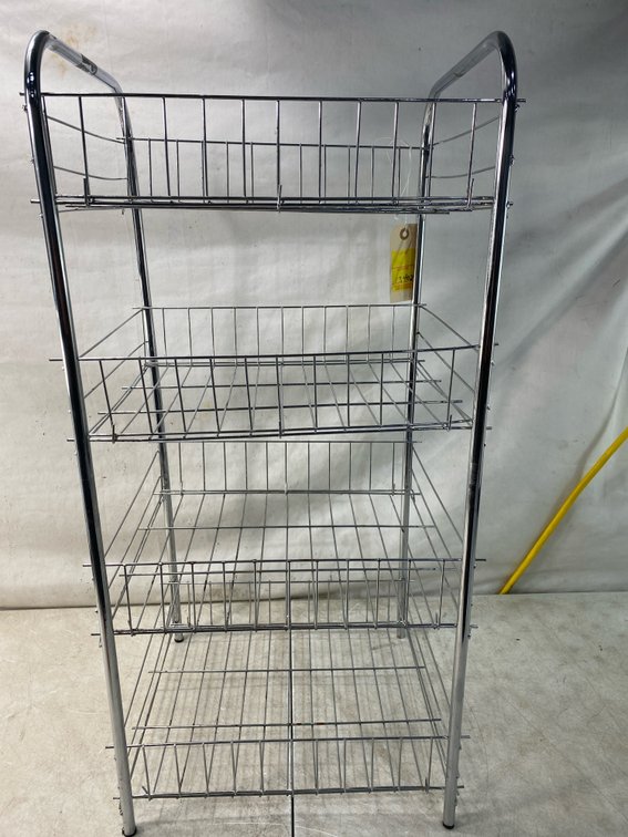 Four-Tier Chrome Wire Basket Shelving Unit