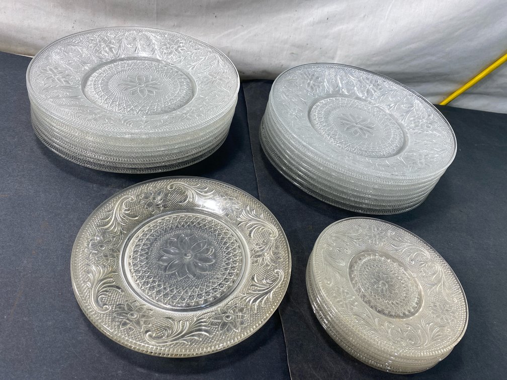 Clear Pressed Glass Floral Pattern Plate