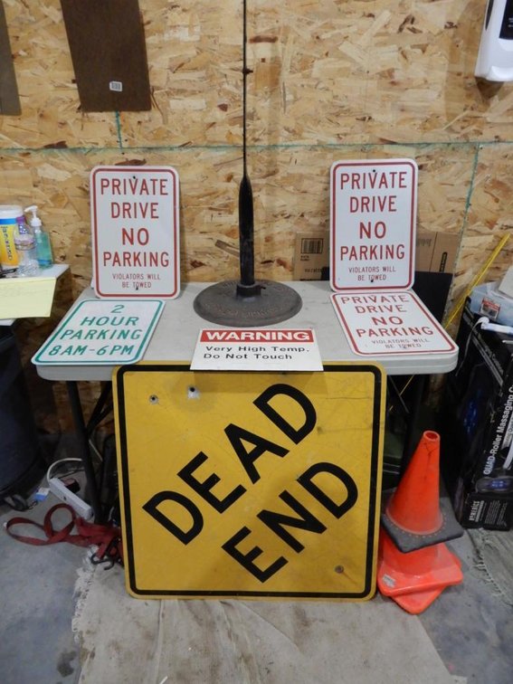 Cast Iron sign holder and signs