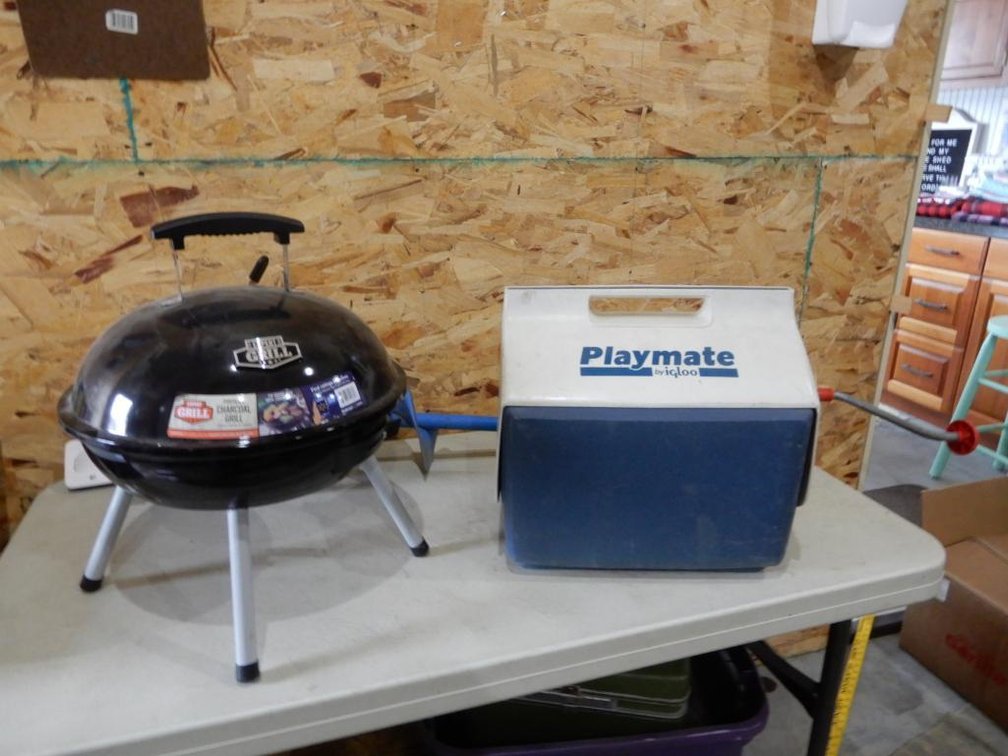 Charcoal grill, cooler