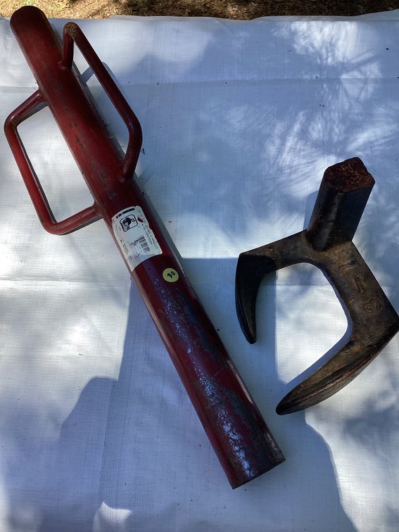 2 3/4” POST HOLE DRIVER AND NTIQUE COBBLERS TOOL