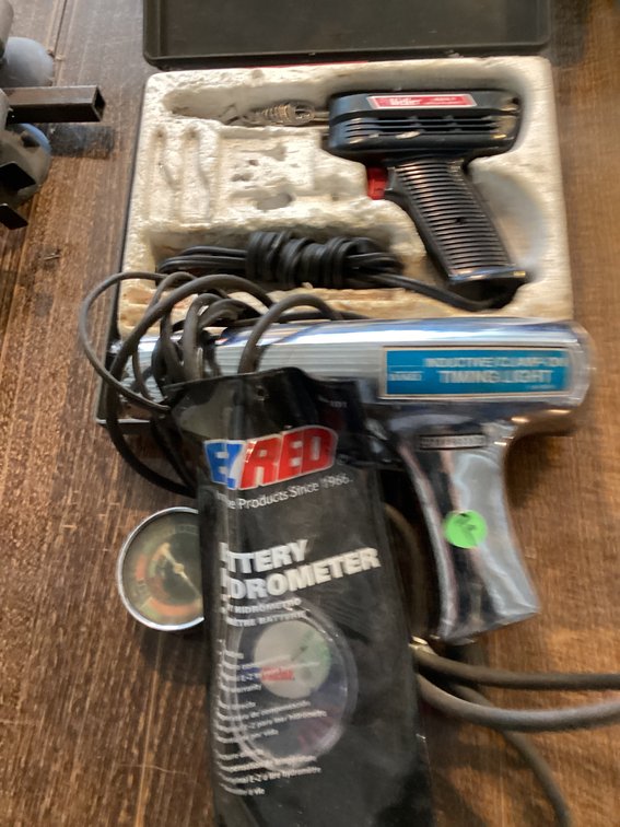 Solder gun, timing light, hydrometer and more
