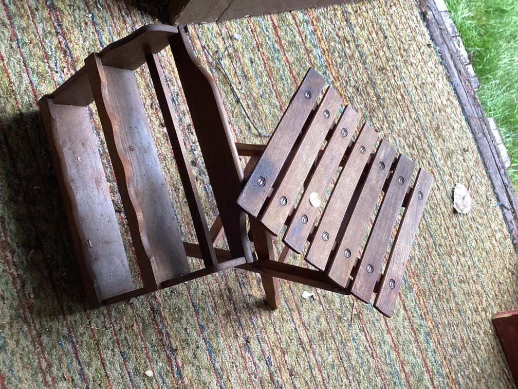 Tiny stool and small wood rack