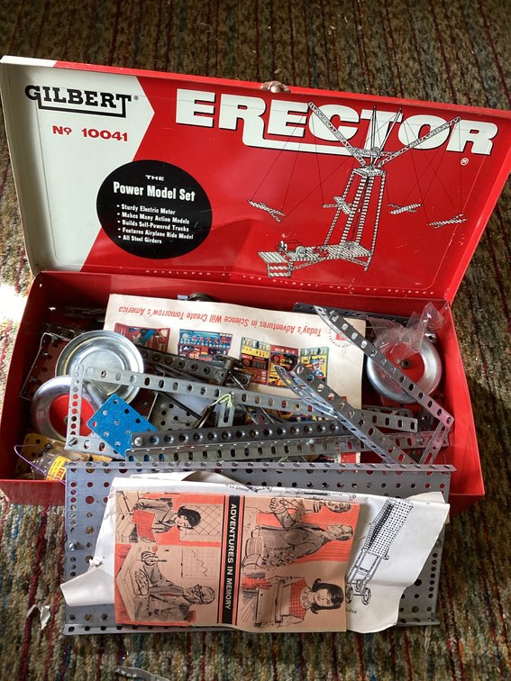 Old Erector set in metal box