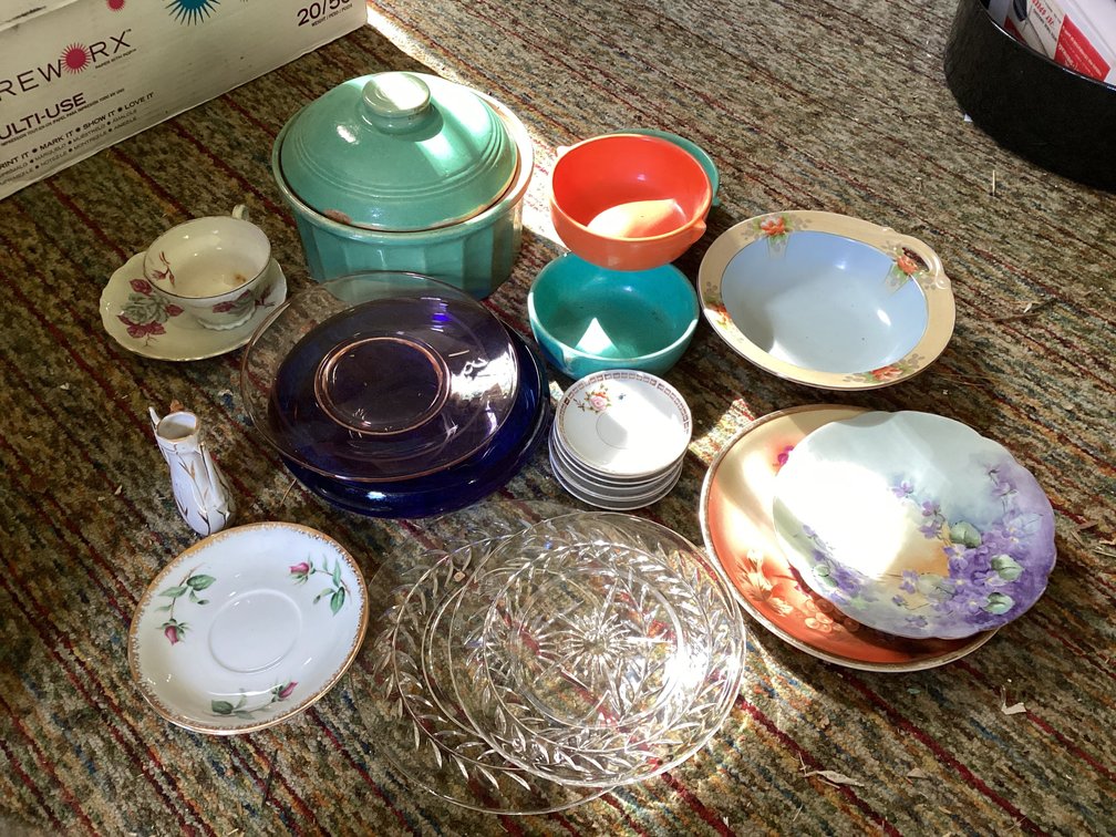 Misc glassware with ceramic bowl with cover