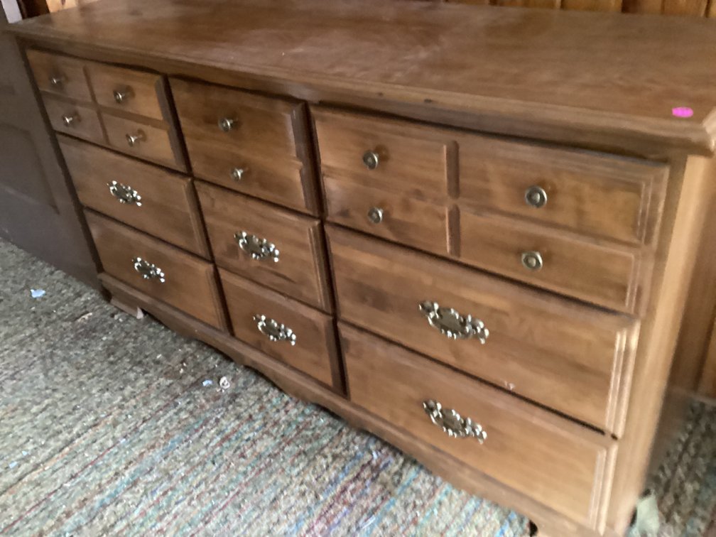 9 drawer bedroom dresser. 17” x 57” x 30”h.