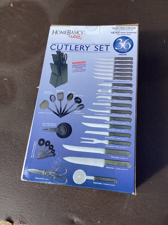 Ginsu Home Basics 36 piece cutlery set in the box
