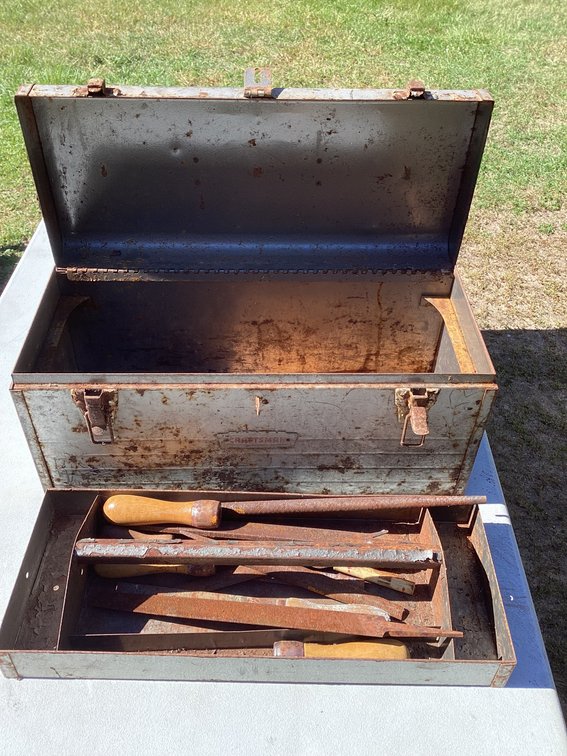 Old steel Craftsman tool box with some tools
