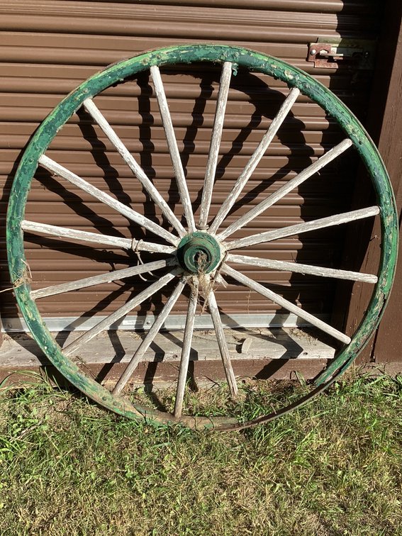 Old wooden wagon wheel