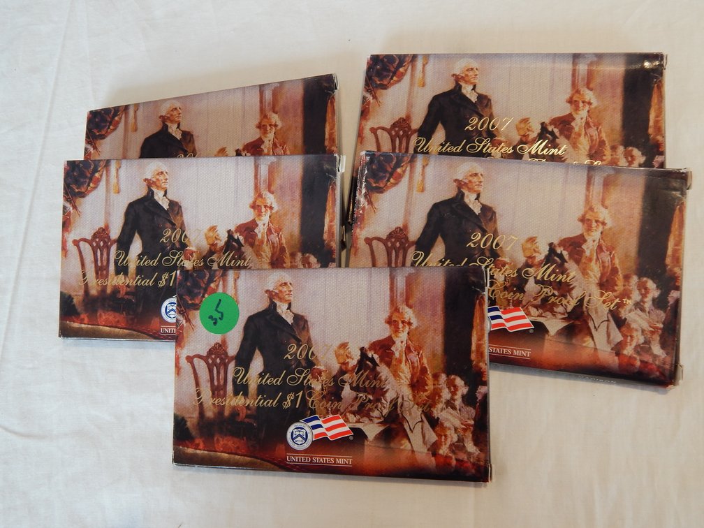 5 sets of Proof Presidential Dollars