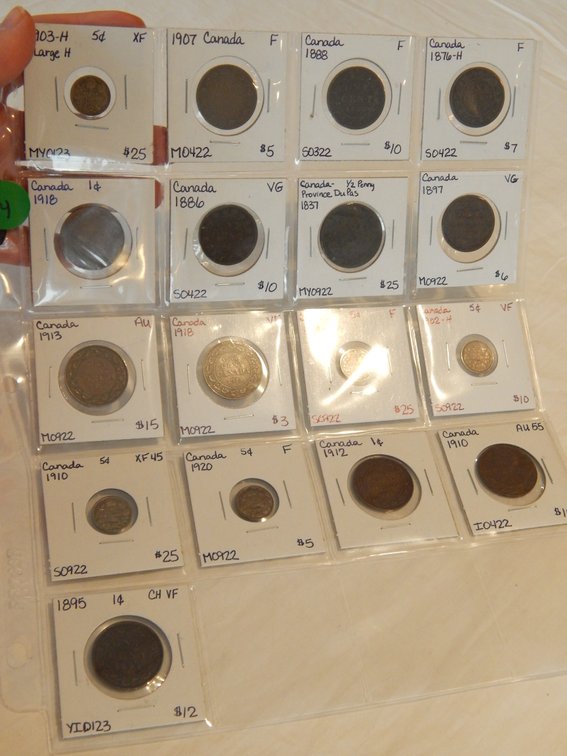 Dealer's Overstock sheet of 17 Old Canada coins