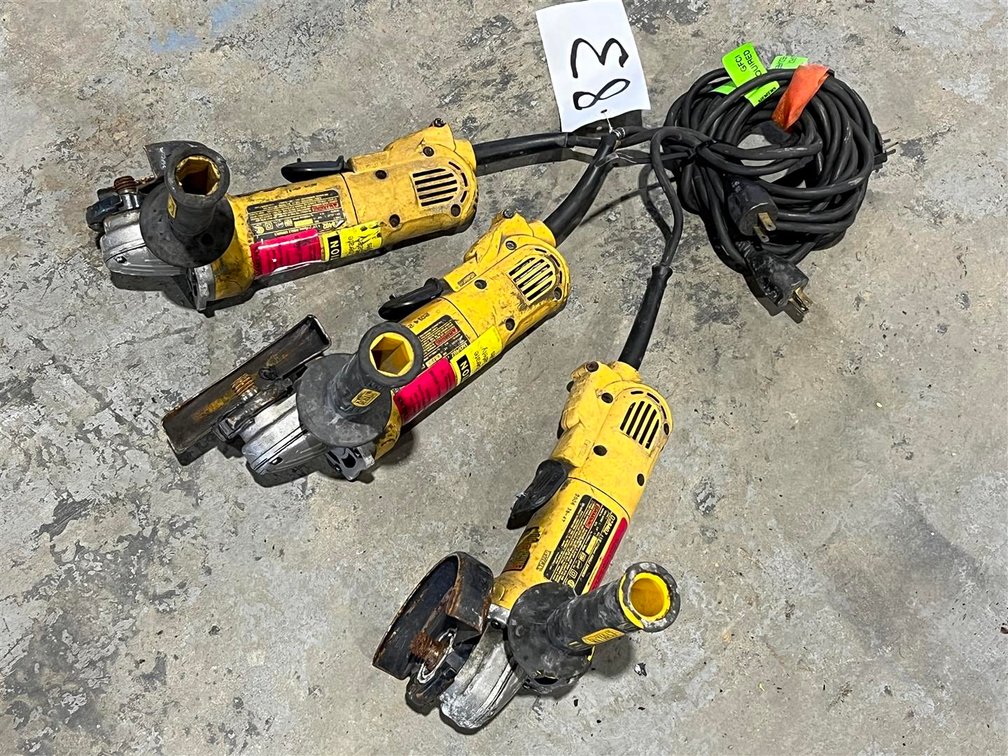 LOT OF THREE DEWALT 4 1/2 INCH ANGLE GRINDERS