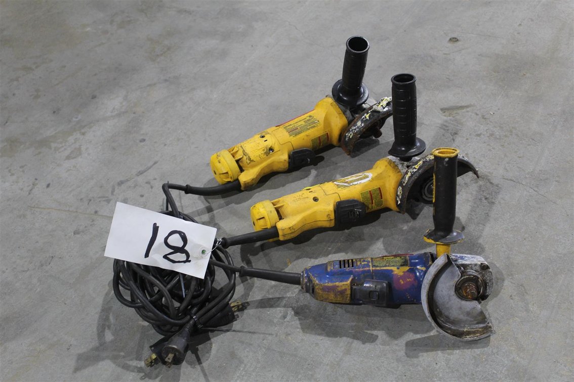 LOT OF THREE DEWALT 4 1/2 INCH ANGLE GRINDERS