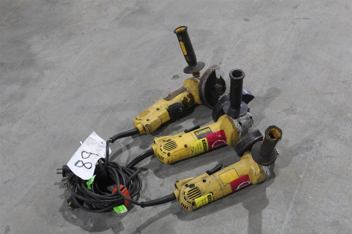 LOT OF THREE DEWALT 4 1/2 INCH ANGLE GRINDERS