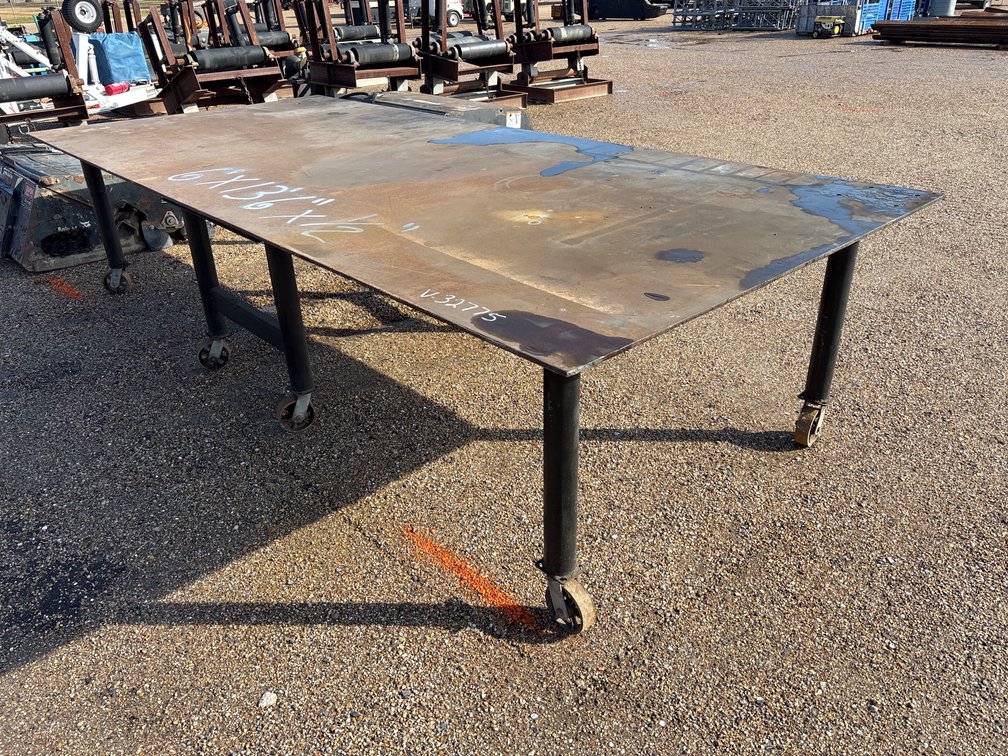 6FT X 13FT, 6IN X 1/2IN STEEL FABRICATION TABLE, WHEEL MTD
